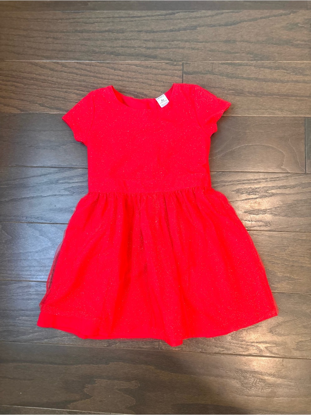 Carter’s Girls Red Sparkly Short Sleeve Button Back Dress- Sz 4T